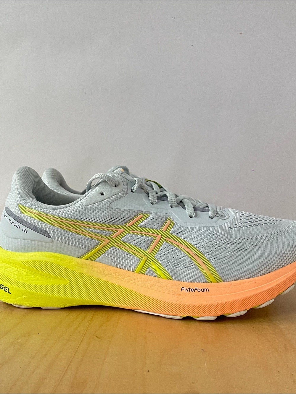 ASICS GT-1000 13 Women's Running Shoe - Light Gray with Yellow & Orange - Picture 3 of 8